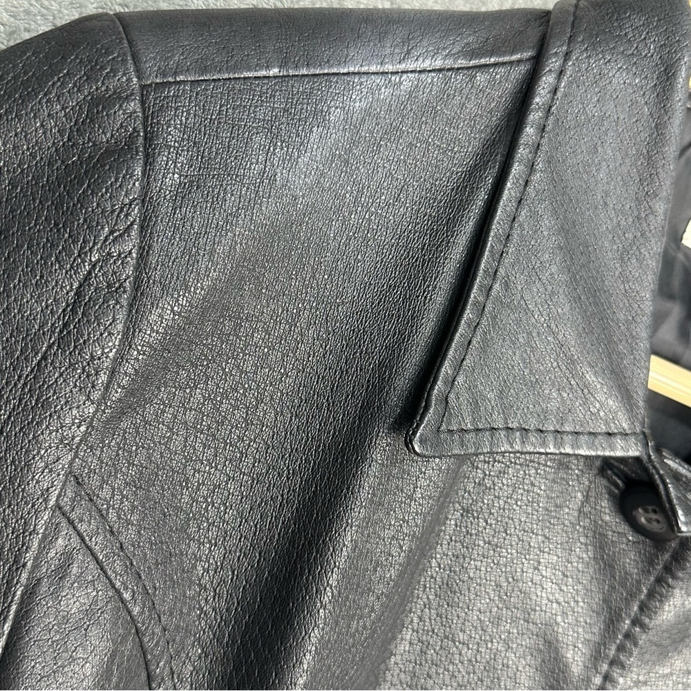 Bagatelle Womens Jacket Large Black Genuine Leather Button Up Classic Overcoat - Picture 5 of 9